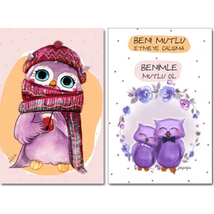 Buzdolabı Magneti 2'li Set Gonca Baykuş,mor Baykuş