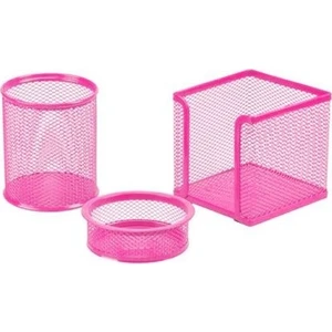 Metal Kalemlik Seti Perfore 3'lü Pembe