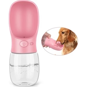 İndirim Kap Taşınabilir Kedi Köpek Suluğu Seyahat Su Şişesi Kaseli Emniyetli Sızdırmaz Kutulu 350ML