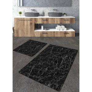 Talia Home Siyah Mermer Desenli 2'li Banyo Paspas Seti TLAHMP-106