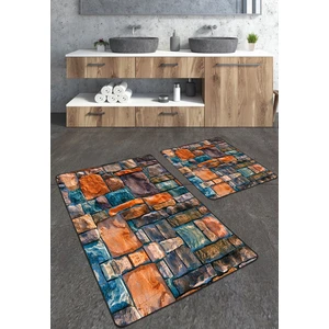 Talia Home Renkli Taş Duvar Desenli 2'li Banyo Paspas Seti TLAHMP-137