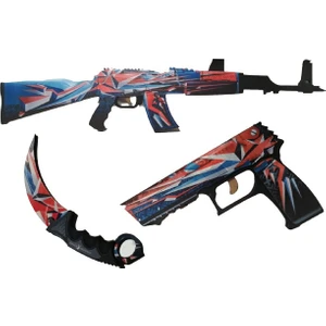 Ahşap CS-GO AK-47 Tüfek P250 Tabanca Karambite Oyuncak Set 4008