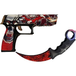 Ahşap CS-GO P250 Tabanca Karambite Oyuncak Set 7003