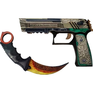 Ahşap CS-GO P250 Tabanca Karambite Oyuncak Set 7010