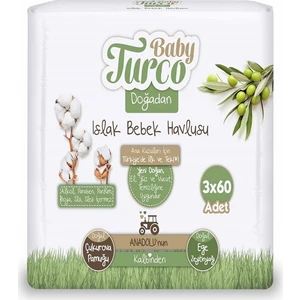 Baby Turco Doğadan Islak Mendil Havlu Kapaklı 3X60 Yaprak