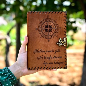 Kişiye Özel Pusula Tasarımlı Notlu Deri Defter
