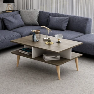 Ahşap Ayaklı Modern Dekoratif Orta Sehpa 90 cm Beyaz-Ceviz