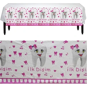 Süsle Bebek ve Parti Diş Buğdayı Masa Örtüsü, 180 cm x 120 cm, Pembe