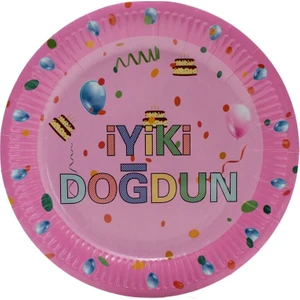 Süsle Bebek & Parti Iyiki Doğdun Karton Tabak, Pembe - 23,00 cm - 10 Adet