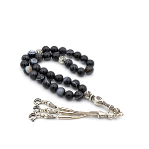 Doğal Siyah Göz Akik Taşı Tesbih