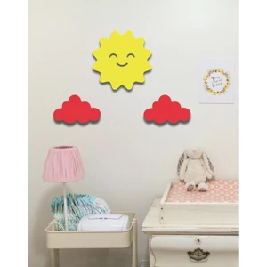 Güneş + 2  Kırmızı Bulut Duvar Süsü Çocuk Odası Bebek Odası Duvar Süsü Duvar Dekoru