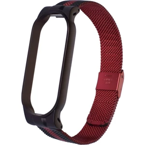 Case 4U Xiaomi Mi Band 6 / Mi Band 5 Akıllı Bileklik Metal Kordon Renkli Milano Loop Siyah - Kırmızı