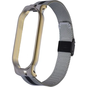 Case 4U Xiaomi Mi Band 6 / Mi Band 5 Akıllı Bileklik Metal Kordon Renkli Milano Loop Gümüş - Siyah