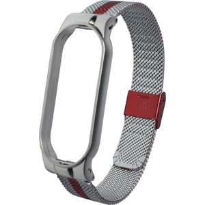Case 4U Xiaomi Mi Band 6 / Mi Band 5 Akıllı Bileklik Metal Kordon Renkli Milano Loop Gümüş - Kırmızı