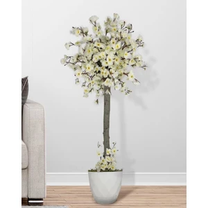 Yapay Ağaç Bahar Dalı Japon Kiraz Çiçeği Beyaz Plastik Saksılı 90 cm Beyaz