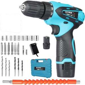 Staxx Power 24 V 4 Ah  Metal Dişli Şanzıman Çift Akülü Şarjlı Vidalama Matkap + 24 Parça Usta Seti Hediyeli