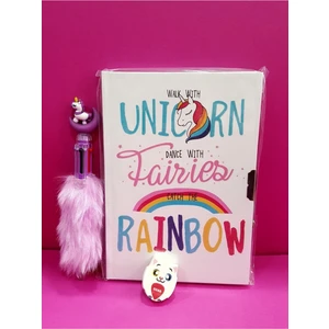 Dizayn Unicorn Kilitli Hatıra ve Günlük Defteri + Lisanslı Unicorn Tükenmez Kalem + Silgi