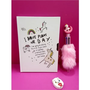 Dizayn Unicorn Kilitli Hatıra ve Günlük Defteri + Lisanslı Unicorn Tükenmez Kalem