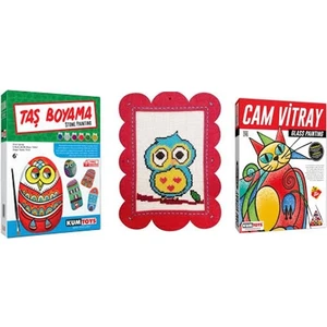 Taş Boyama + Çocuklar Için Etamin Sanatı + Cam Vitray 3'lü Set