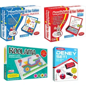 Diy-Toy Manyetik Tablet Tangram + Manyetik Tablet Alfabe + Kodlama + Deney Set 4'lü Set