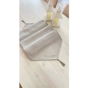 White Alamode Pırıltılı Gri Keten Runner - Püsküllü