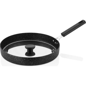 30 cm Granit Silikon Saplı Kapaklı Balık Tava Siyah