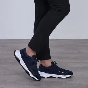 G055 Lacivert File Detaylı Siyah Beyaz Eva Taban  Süet Deri Erkek Sneakers