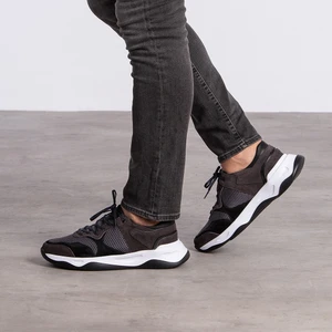 G055 Gri Siyah File Detaylı Siyah Beyaz Eva Taban  Süet Deri Erkek Sneakers