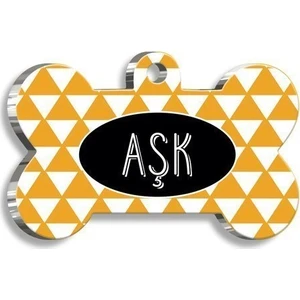 Pet Tag Art Sarı Üçgenli Kemik Şekilli Kedi Köpek Künyesi Large: 3,8 Cm.