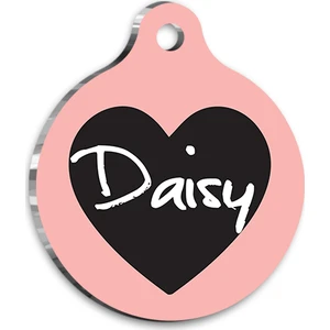 Pet Tag Art Pembe Siyah Kalp Desenli Kedi Köpek Künyesi Small 2,5 cm