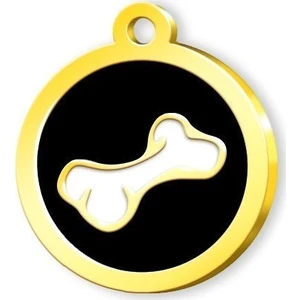Pet Tag Art Altın Kaplama Kemik Künye - Siyah