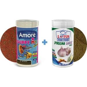 Guppy Mix 250ML + Lotus Spirulina Garlic 250ML Tropikal Balık Yemi