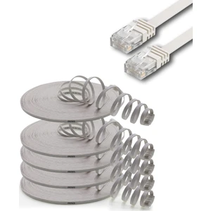 5 Adet CAT6 Yassı Ethernet (Network, LAN) Kablosu, Beyaz, 25 cm