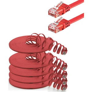 5 Adet CAT6 Yassı Ethernet (Network, LAN) Kablosu, Kırmızı, 25 cm
