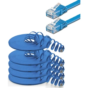 5 Adet CAT6 Yassı Ethernet (Network, LAN) Kablosu, Mavi, 25 cm