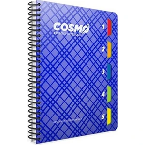 A4 150 Yaprak Kareli Cosmo Spiralli 5 Seperatörlü Plastik Kapaklı Defter