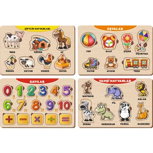 4 Adet Ahşap Bul Tak Eğitici Yapboz Puzzle Seti 11