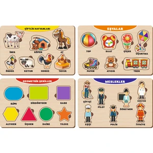 4 Adet Ahşap Bul Tak Eğitici Yapboz Puzzle Seti 9