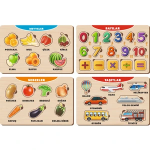 4 Adet Ahşap Bul Tak Eğitici Yapboz Puzzle Seti 10