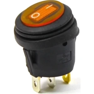 Yuvarlak Körüklü Işıklı Anahtar Turuncu, On-Off  3 Pin - Düğme Buton Switch