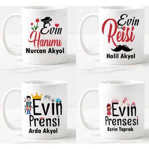 Nil Hediye Evin Hanımı Evin Reisi Evin Prensi Evin Prensesi 4'lü Set Kupa Bardak