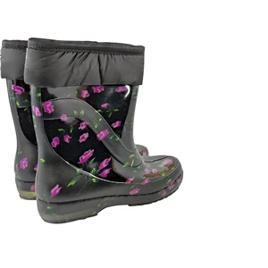 Renkli Mor Çiçekli Yünlü Çizme Kar & Yağmur Çizmesi