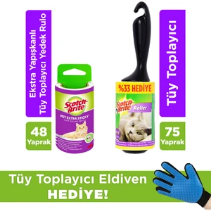 Scotch Brite Tüy Toplayıcı Rulo - 56 Yaprak + 48 Yaprak Extra Tüy Toplayıcı + Tüy Toplayıcı Eldiven