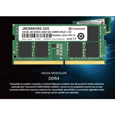 Transcend 32GB Ddr4 2666MHZ CL19 1.2V Notebook Ram Fiyatı