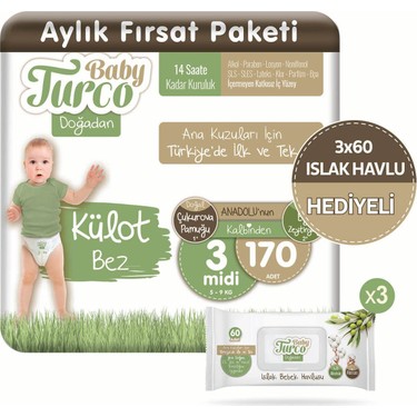 baby turco dogadan kulot bez 3 numara midi 170 adet 3x60 fiyati