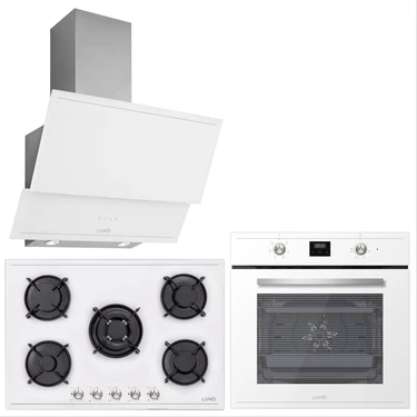 Silverline Luno Ankastre Beyaz Set (3420W90CM Davlumbaz + 6502W Fırın + CS5365 Ocak 75