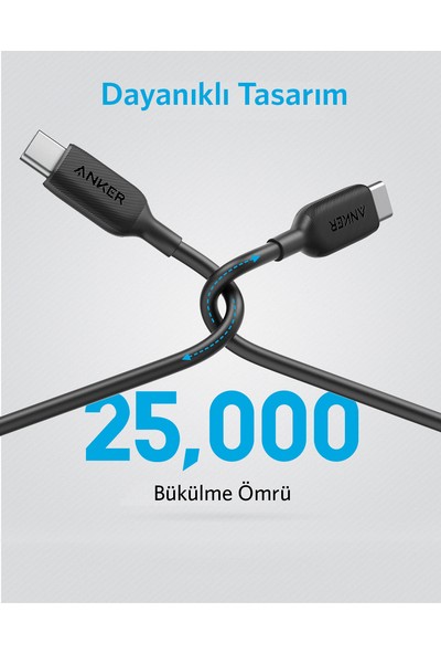 Anker PowerLine III USB-C To USB-C 1.8m Şarj/Data Kablosu - Siyah - 100W Güç Destekli - A8856
