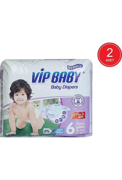 Vip Baby Bebiko Vip Baby Active & Soft Bantlı Bebek Bezi 16+ kg 6 Beden 2 x 25 Adet