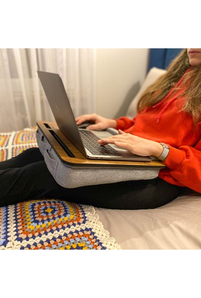 Vigo Wood Minderli Laptop Sehpası 13" ve 15.6" Taşınabilir Notebook, Tablet ve Telefon Bölmeli Masa