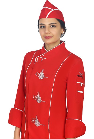 Bayram İş Elbiseleri Özel Tasarım Kırmızı Turalı Aşçı Ceketi